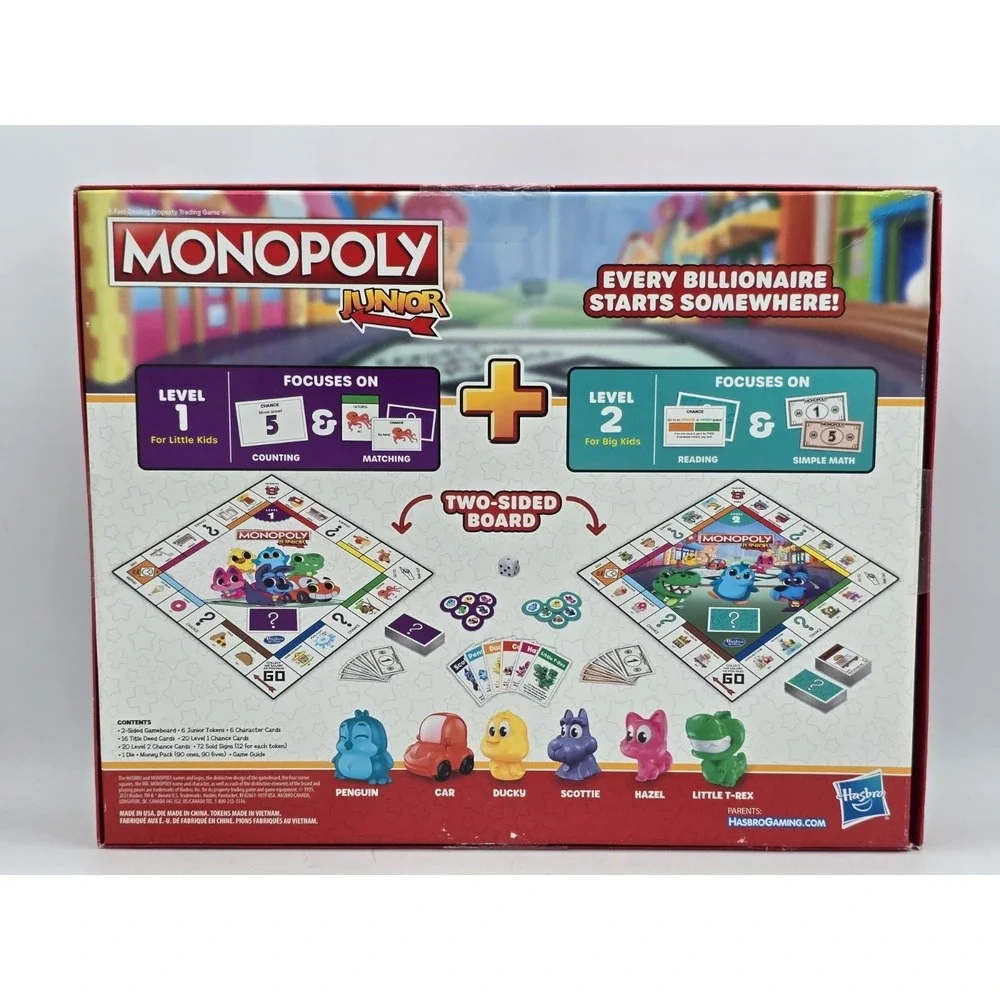 Monopoly, Junior NEW! Age 4 up‎ 2 Games in 1 little kids to Adult, Hasbro Games